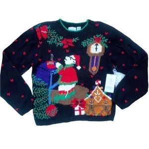 NWT Vintage Heirlooms Classics Black Embroidered Christmas Sweater Womens Small